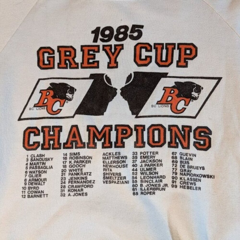 Vintage 1985 Grey Cup Champions Crewneck Sweater Size Medium